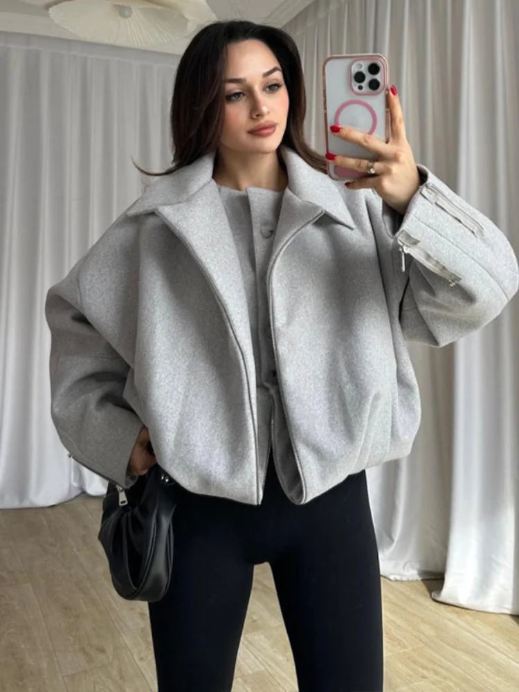 Patchwork Reversible Vest Coats Women Luxury Faux Cashmere Lantern Sleeve Loose Bomber Jacket Autumn Winter Versatile Outerwears