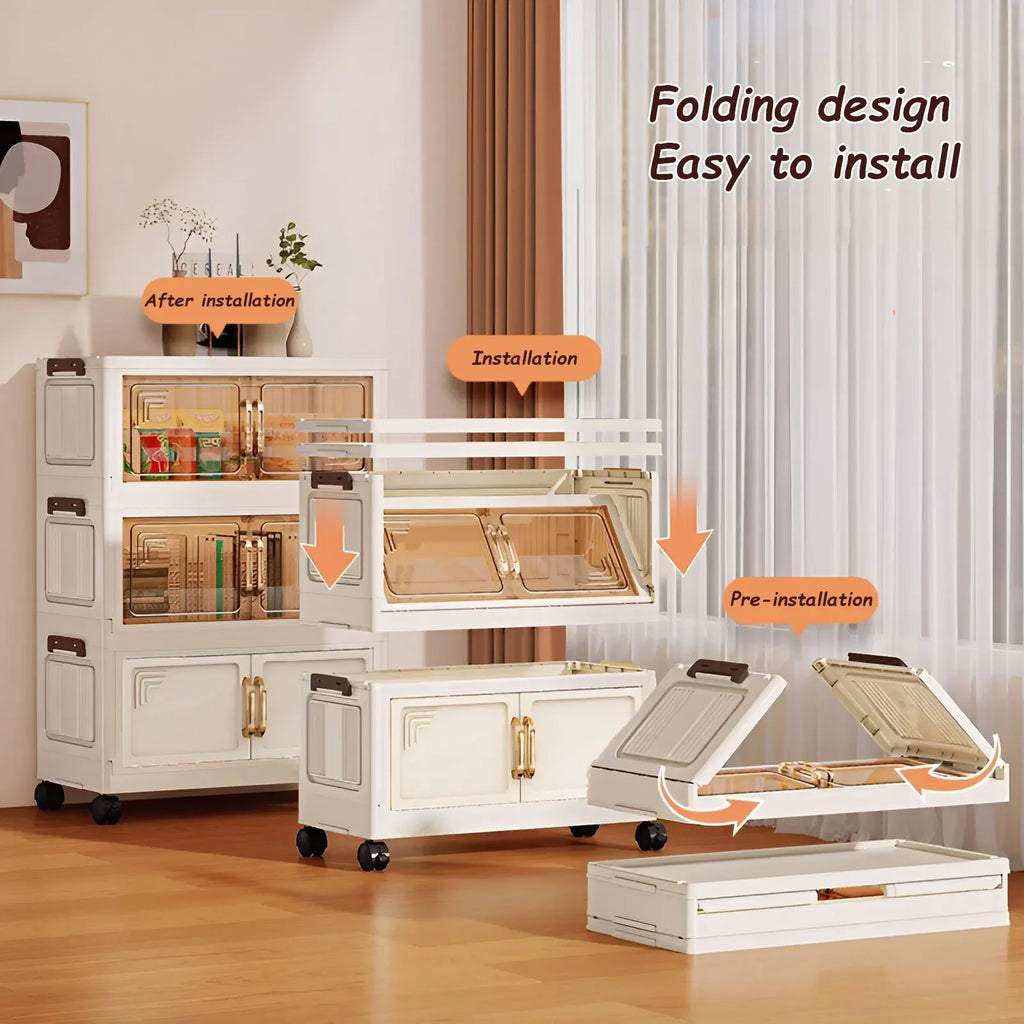 45/55/65cm Length Multifunction Storage Cabinet Large Capacity Foldable Easy-to-Install Storage Box Dustproof Wardrobe