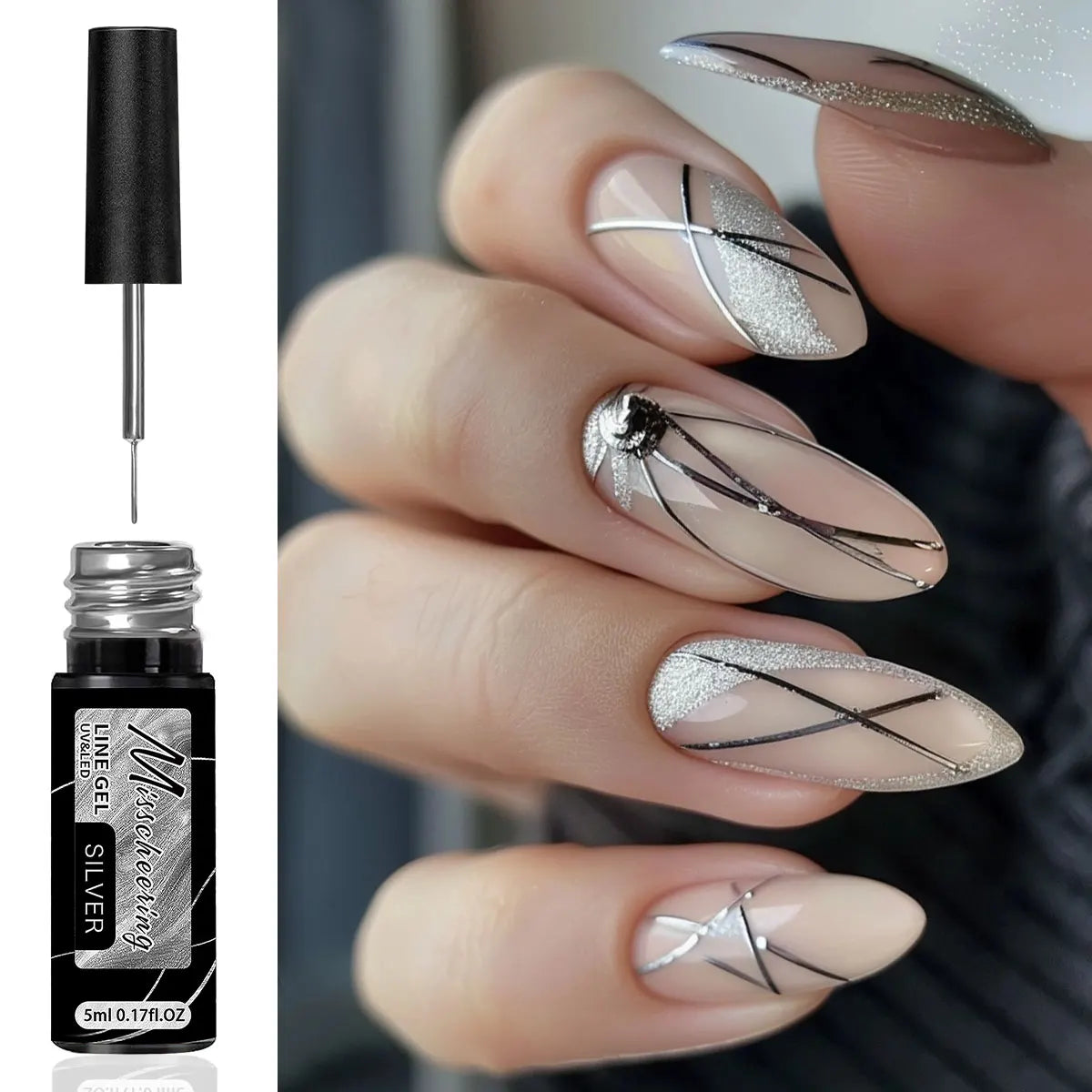 Gold Silver Metallic Liner Paint Gel Nail Polish Chrome Mirror Metal Effect Super Bright French UV LED Semi Permanent Nail Gel