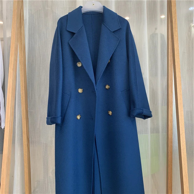 Wool Blends Autumn and Winter Luxury 2023 New Double-sided Cashmere Overcoat Women's Long Length High-end Lapel Coats with Belt