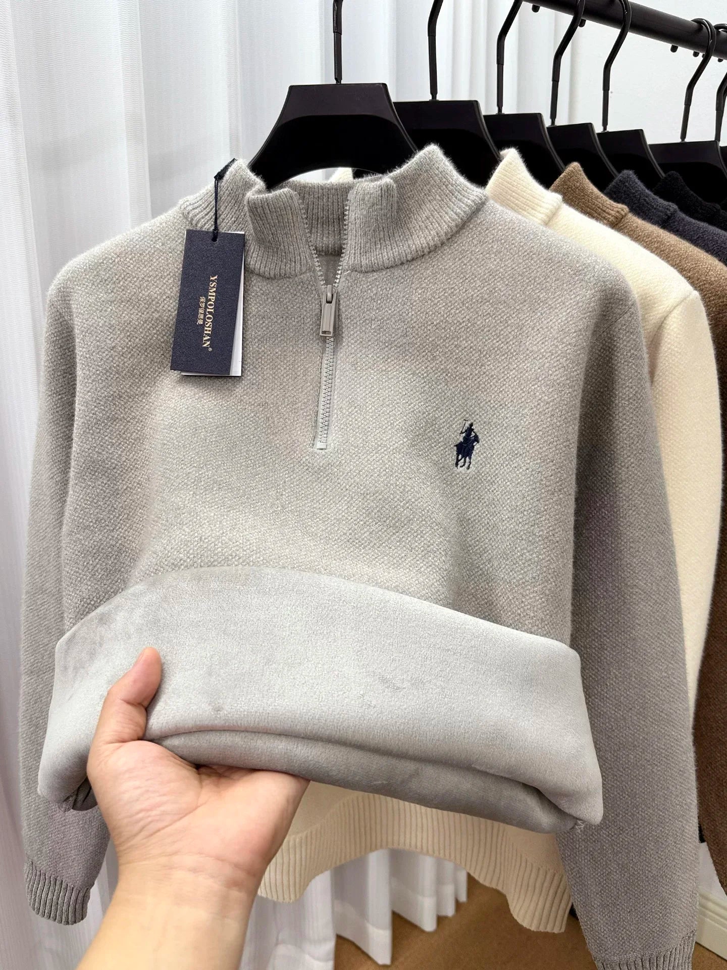 High end half zipper stand up collar knitted sweater men winter new thick warmth fashion designer brand pony embroidery pullover