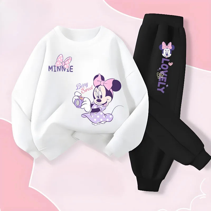 Long Sleeve Children's Clothing Sets Spring New Disney Girls' Pullover Long Pant Two Piece Suit Minnie Printed Kids Tracksuit