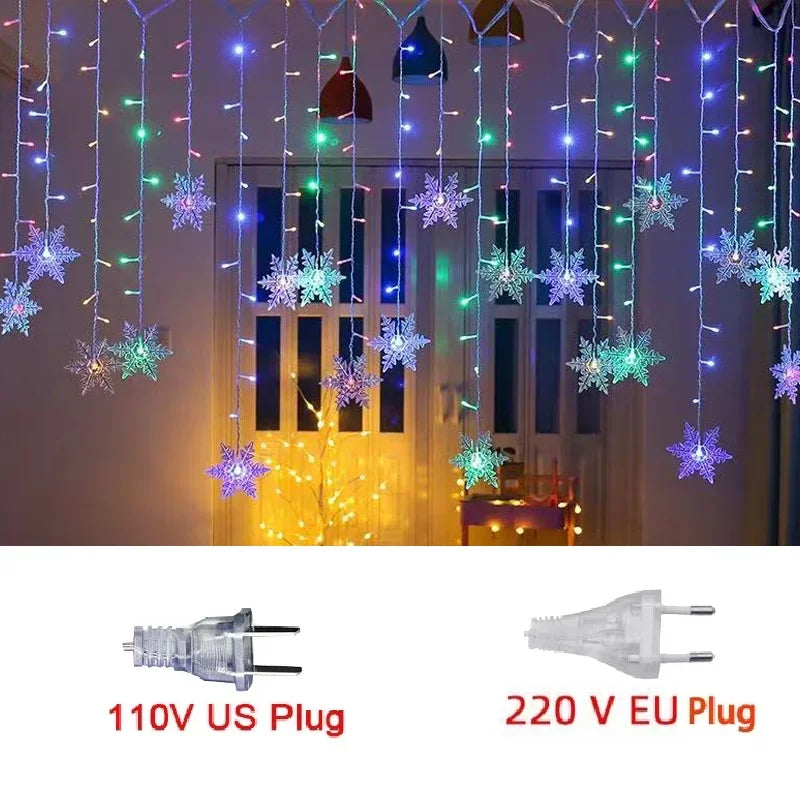 3.2M Christmas Snowflake Curtain Lights - LED Flashing Fairy String Lights, Waterproof for Holiday Party Wedding Xmas Tree Decor