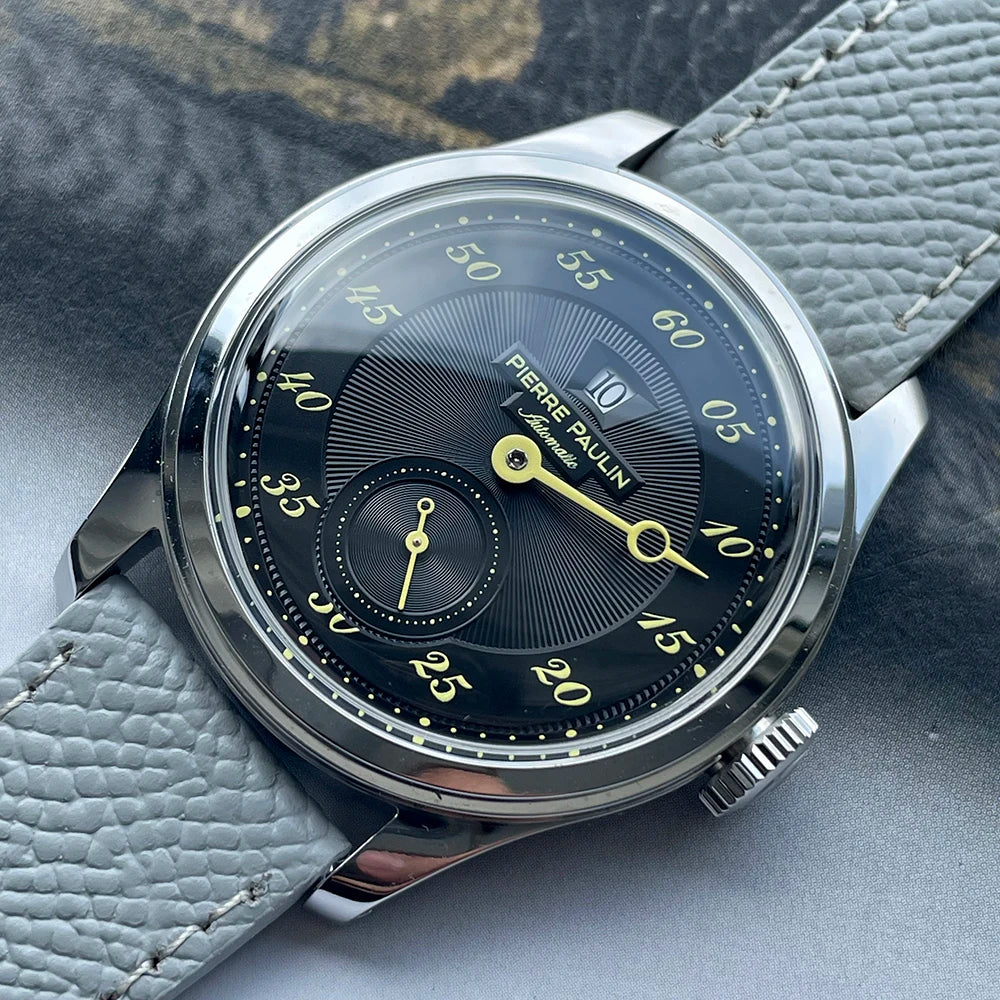 Spot goods NEW Pierre Paulin Jumping Hour Men Watch Salmon Dial Automatic St17 Mechanical Watch Vintage Date Window 38mm