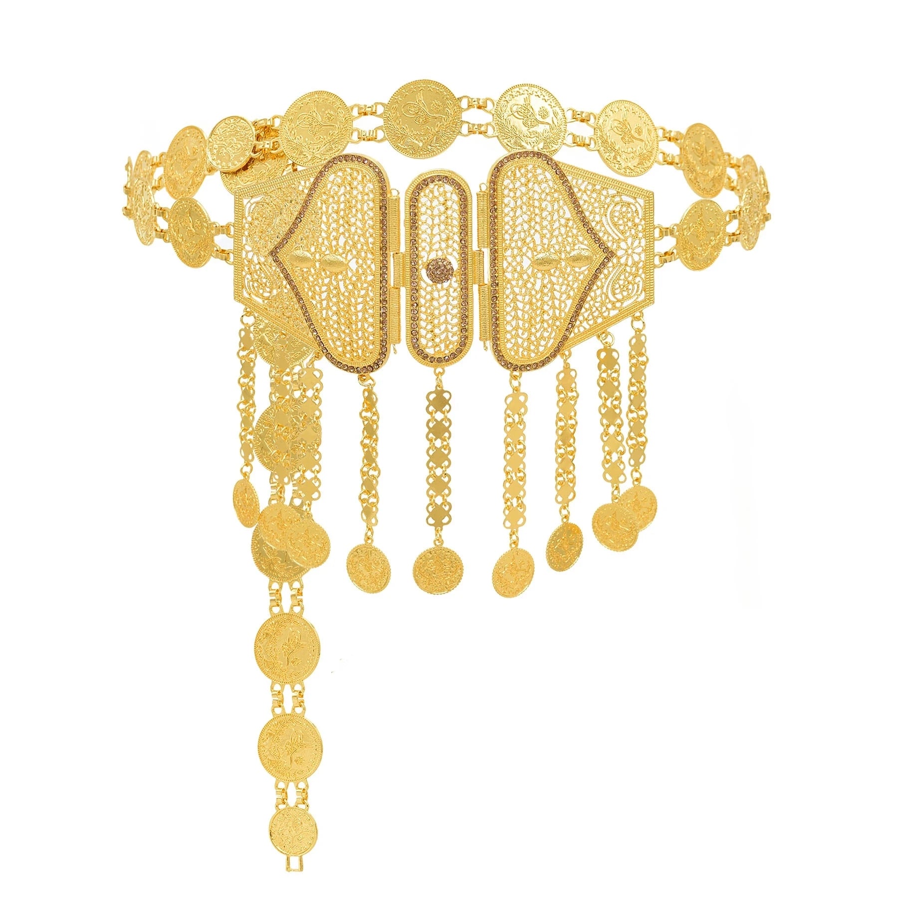 Indian Arab Metal Waist Chain Large French Coin Waist Belt Carved Flower Belly Chains Algeria Traditional Holiday Party Jewelry