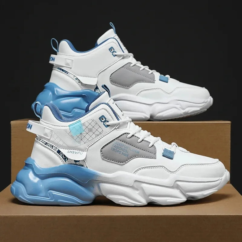 Waterproof Leather Sports Shoes High Top Casual Footwear For Youth Versatile Height Increasing Sunset Lasting Five Seasons