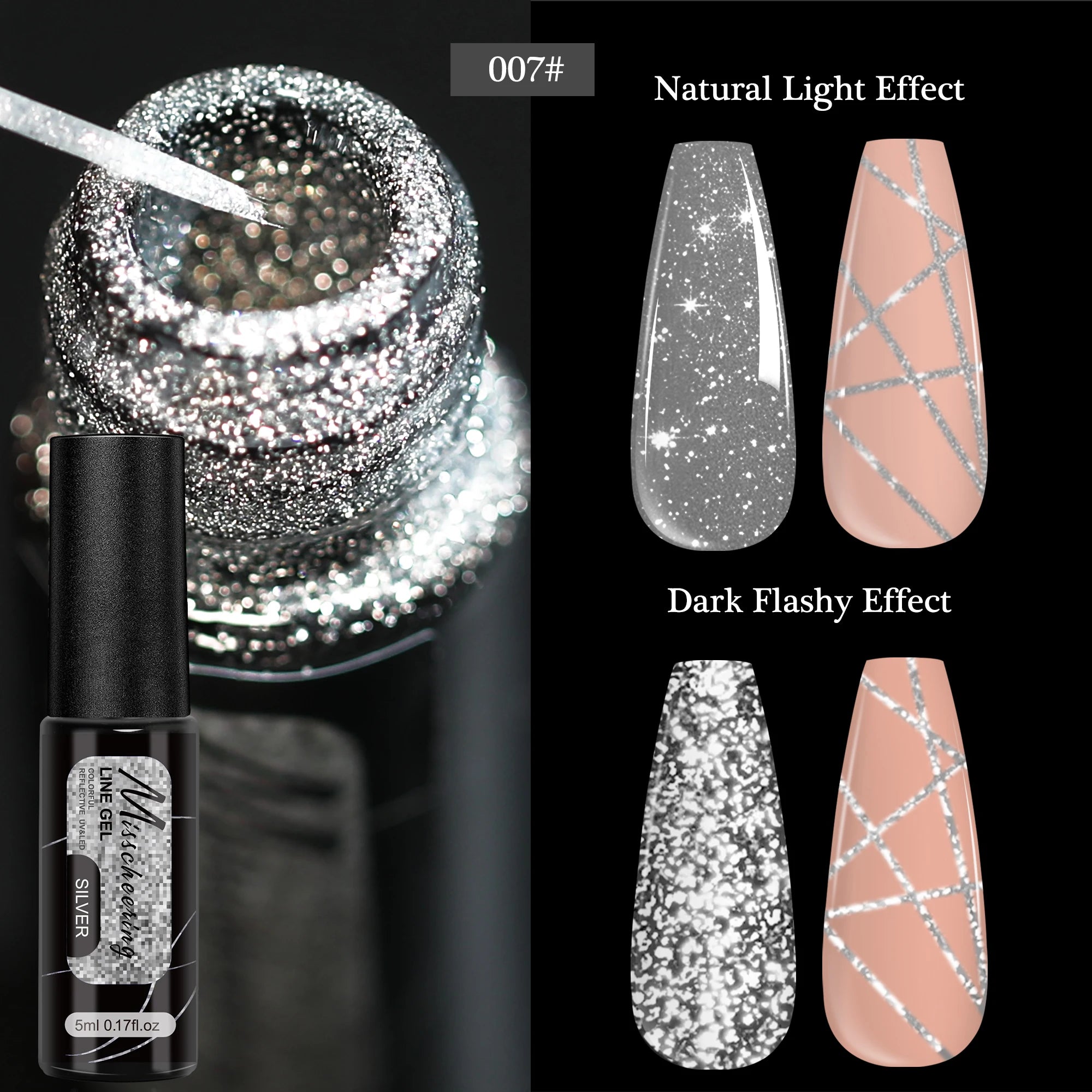 Gold Silver Metallic Liner Paint Gel Nail Polish Chrome Mirror Metal Effect Super Bright French UV LED Semi Permanent Nail Gel