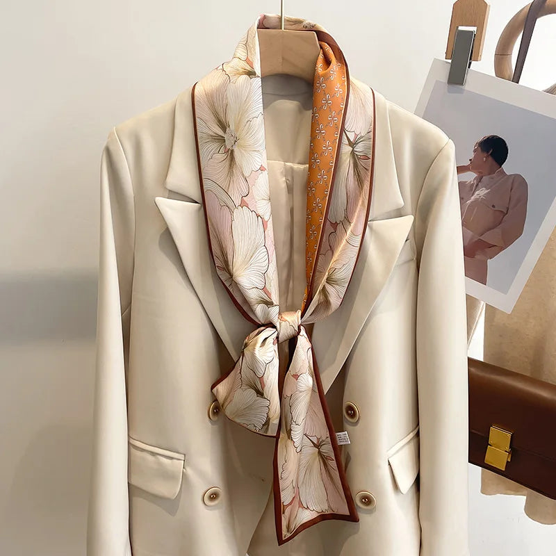 50 Color New Women Silk Feel Printed Design Scarf Shawl Fashion Luxury Long Narrow Small Silk Scarves Ladies Headband Headscarve