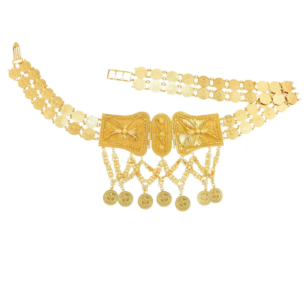 Indian Arab Metal Waist Chain Large French Coin Waist Belt Carved Flower Belly Chains Algeria Traditional Holiday Party Jewelry