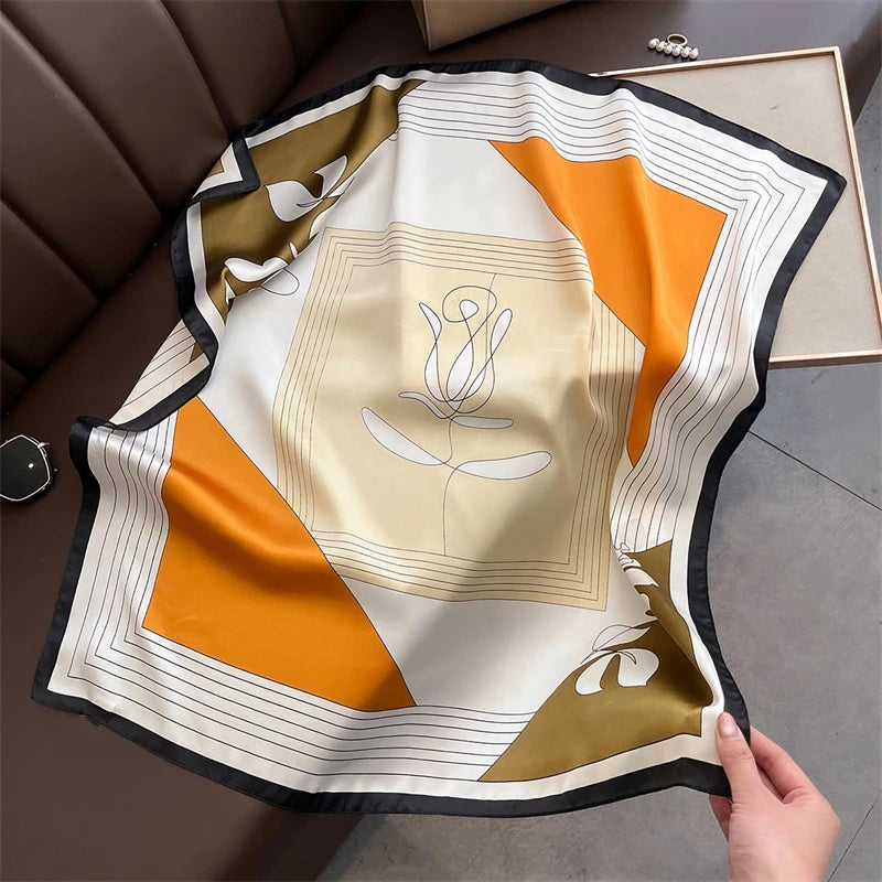 70cm Square Lemon Print Yellow Square Silk Scarf Casual Elegant Thin Breathable Neck Women Windproof Head Wrap Hair Scarves