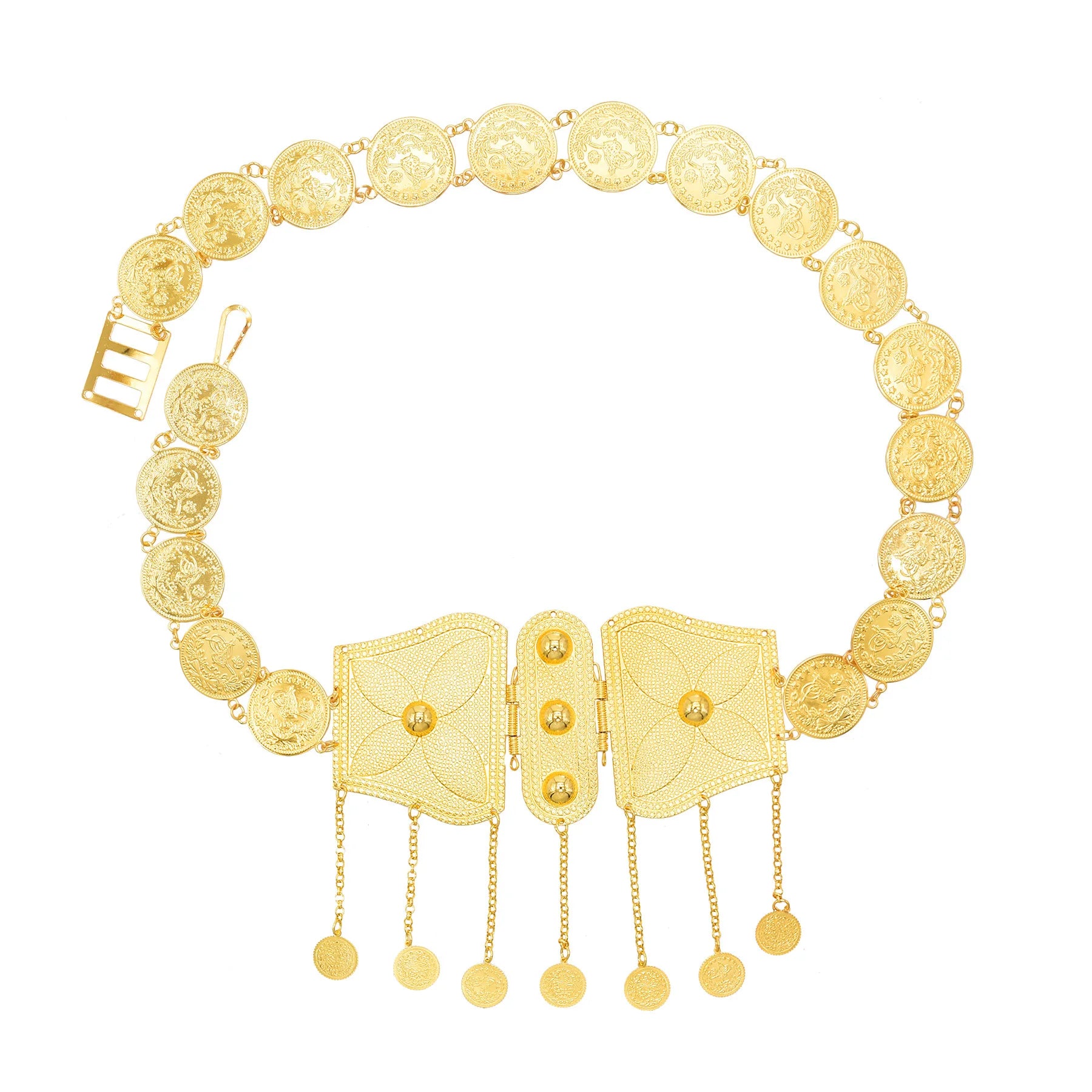 Golden Metal Coin Long Chain Belts for Women India Belly Dance Morocan Afghan Turkish Kurdistan National Dress Waistband Jewelry