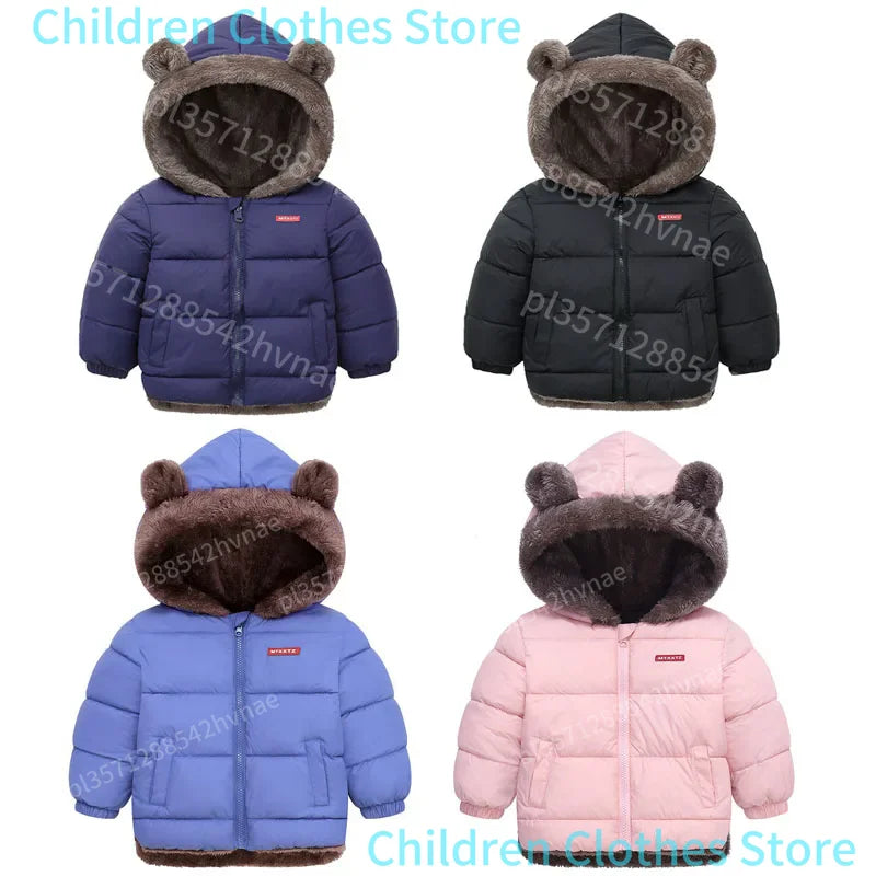 Boys Girls Thick Jackets Winter Kids Padded Fleece Warm Coats Children Hooded Cotton Outerwear Kids Clothes Cashmere Snowsuit