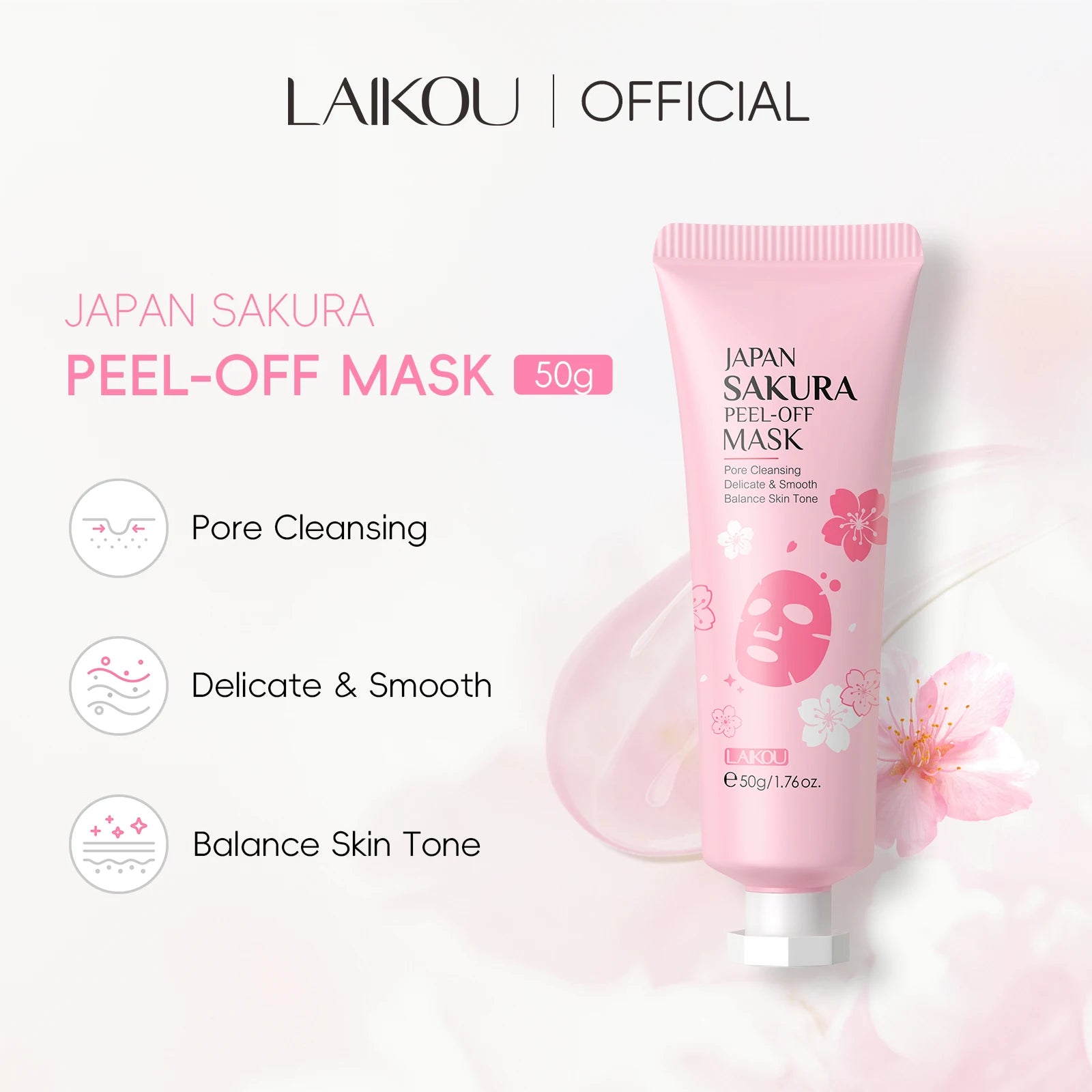 LAIKOU Japan Sakura Peel-Off Mask Remove Blackhead Deep Cleansing Pores Brighten Skin Tone 50g