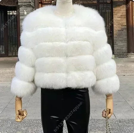 NEW Long Sleeve Faux Fur Coat 2025 Winter Women Fashion Thick Warm Fuzzy Coat Outerwear Female Gray/Black Fake Fur Jacket