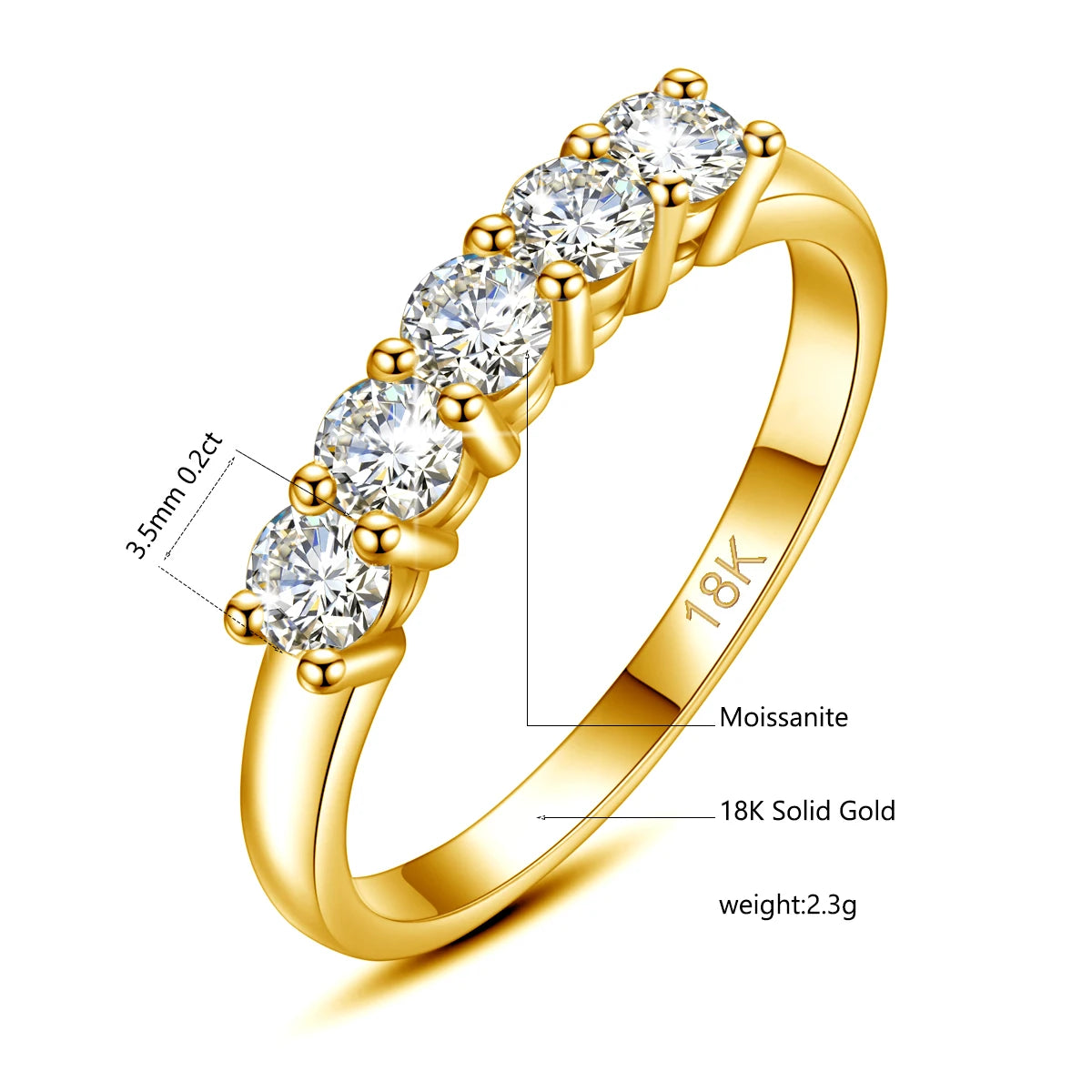Mila jewelry With Certficate Original Solid 18K Gold Moissanite Ring For Women 5 Stone AU 750 Luxury Jewelry With Stamp Engagement Gift Trend