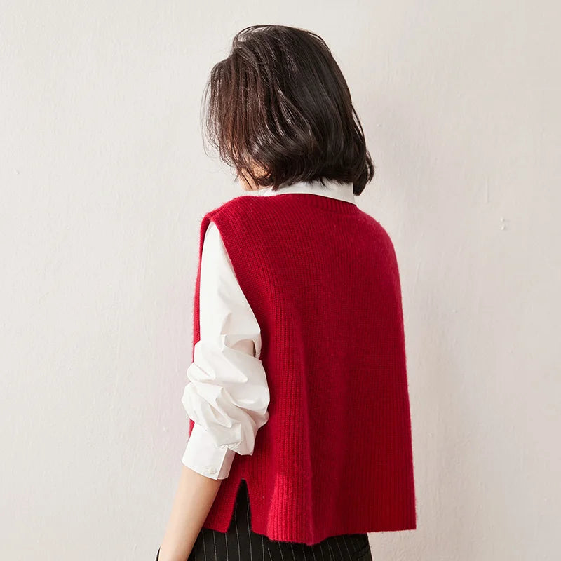 2025 New Solid Color 100% Pure Cashmere Vest for Women Loose V-Neck Cashmere Vest Thickened Sweater for Outerwear