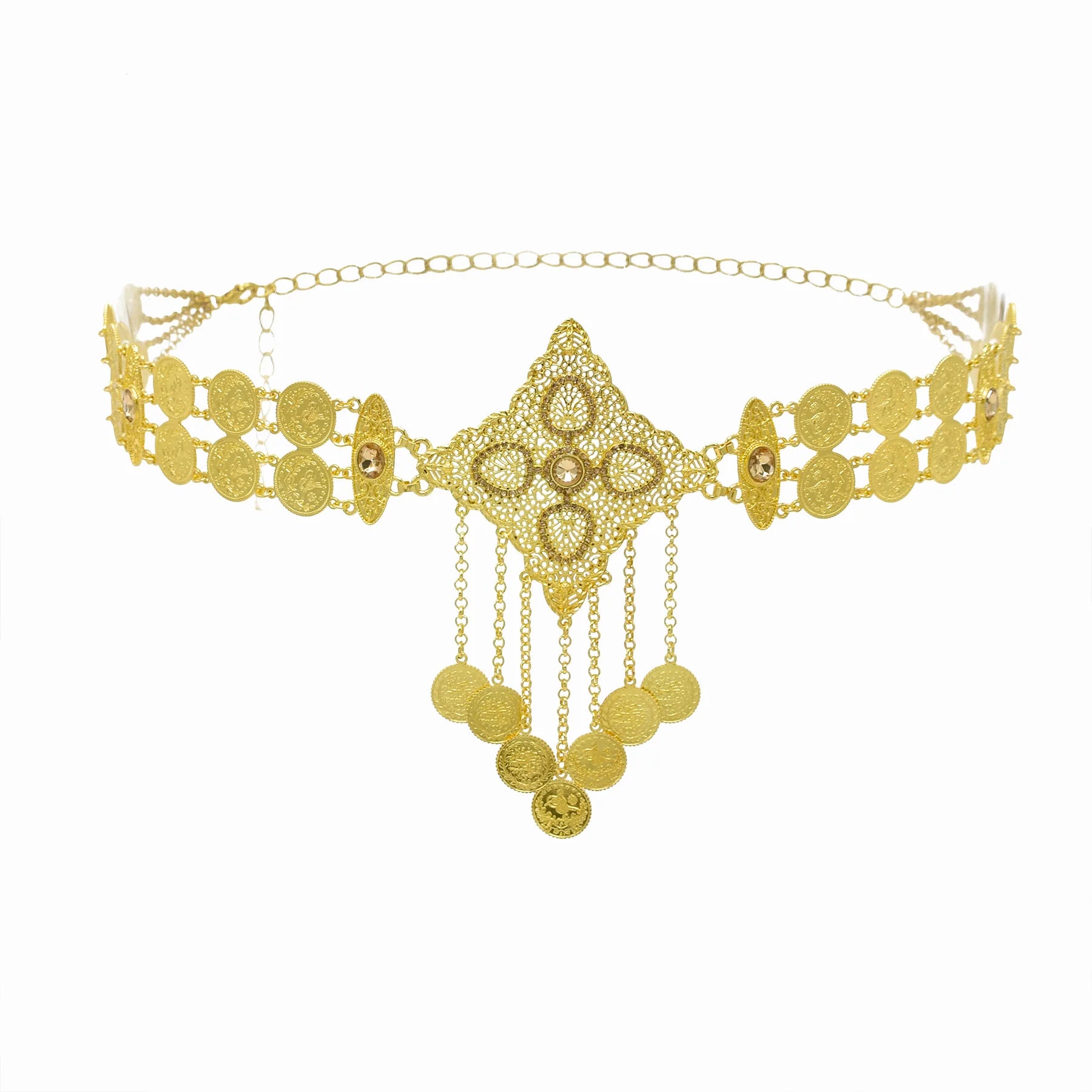 Indian Arab Metal Waist Chain Large French Coin Waist Belt Carved Flower Belly Chains Algeria Traditional Holiday Party Jewelry