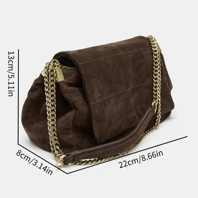Women's Suede Shoulder Bag with Chains, Vintage Quilted Sling Bag, New Fashion Luxury Design Handbags for Ladies