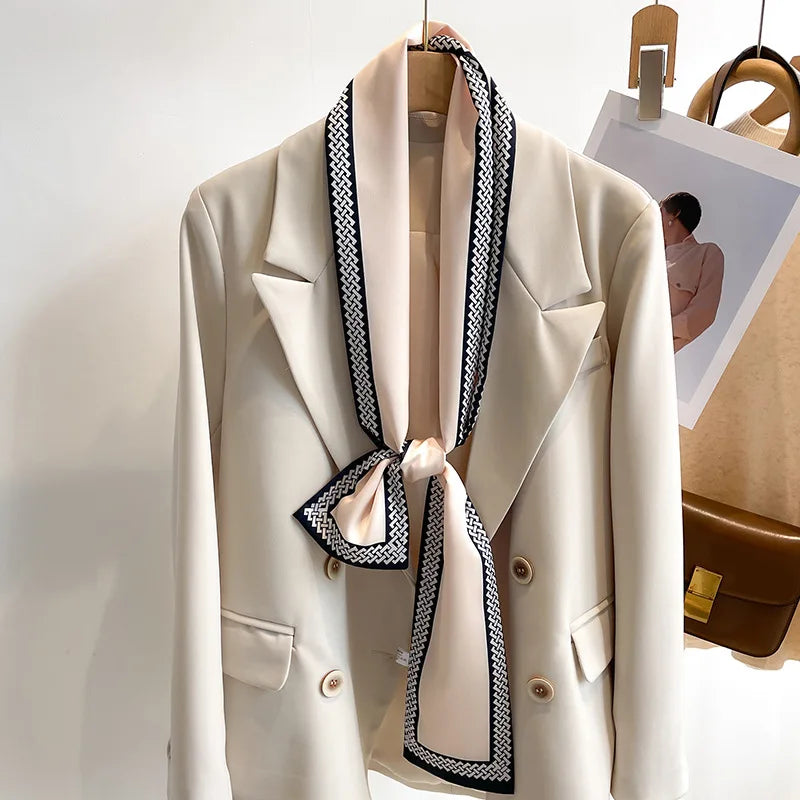 50 Color New Women Silk Feel Printed Design Scarf Shawl Fashion Luxury Long Narrow Small Silk Scarves Ladies Headband Headscarve