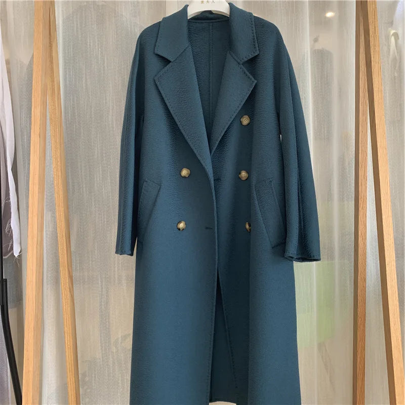 Wool Blends Autumn and Winter Luxury 2023 New Double-sided Cashmere Overcoat Women's Long Length High-end Lapel Coats with Belt