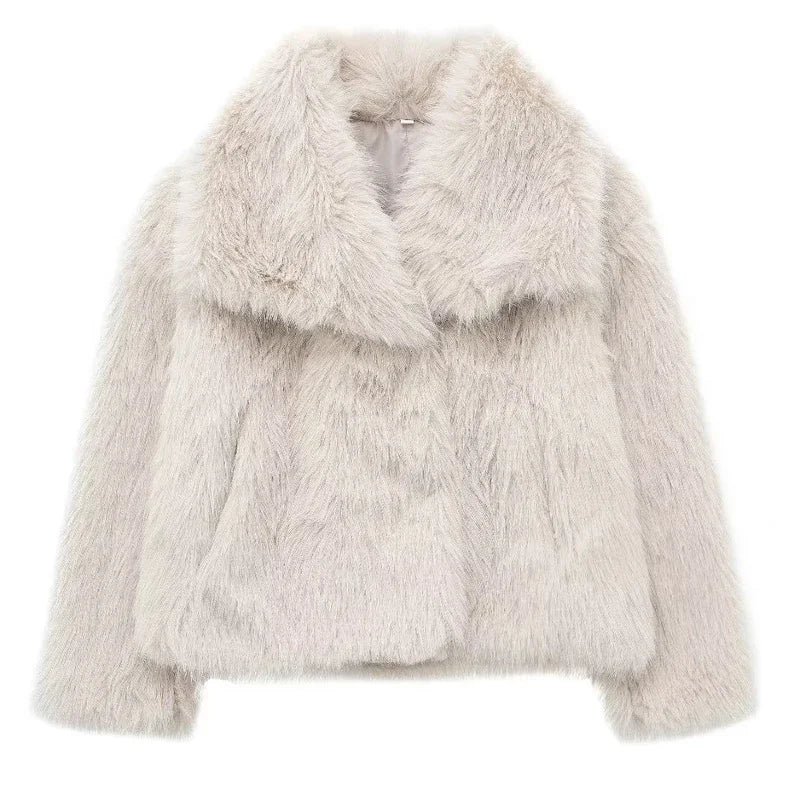 MUJER Faux Fur Coat Plush Fluffy Women's Jacket 2025 Woman Autumn Winter New in Outerwears White Red Gray Black Blends Coats