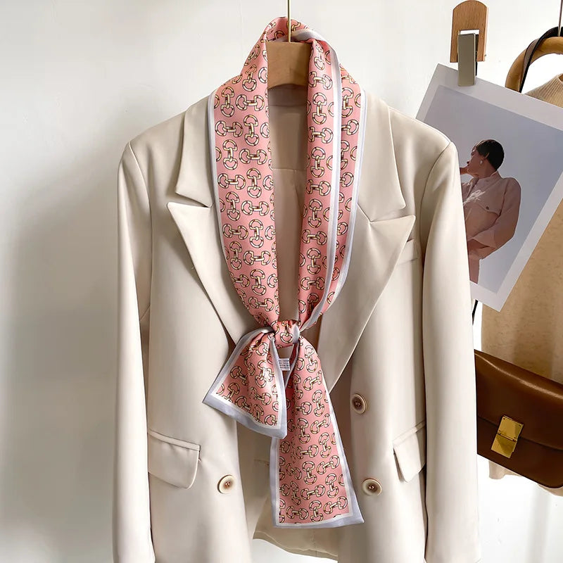 50 Color New Women Silk Feel Printed Design Scarf Shawl Fashion Luxury Long Narrow Small Silk Scarves Ladies Headband Headscarve