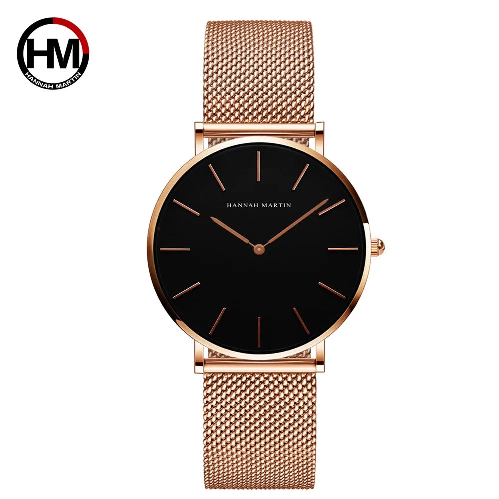 HANNAH MARTIN Brand Quality Stainless Steel Japan Quartz Movement Waterproof Women 36mm Full Rose Gold Ladies Dropshipping Watch