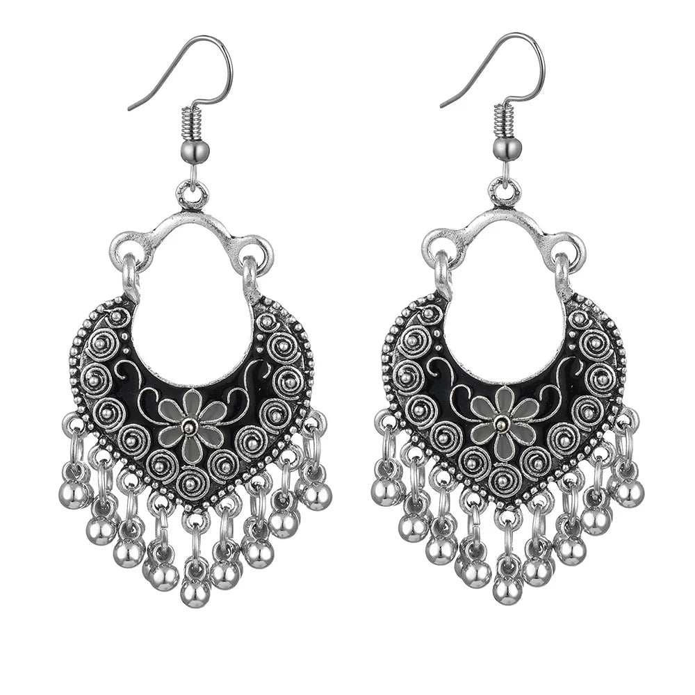 Vintage geometric dangle earrings for women, large round bell shape, dangle earrings for girls, Mila jewelry