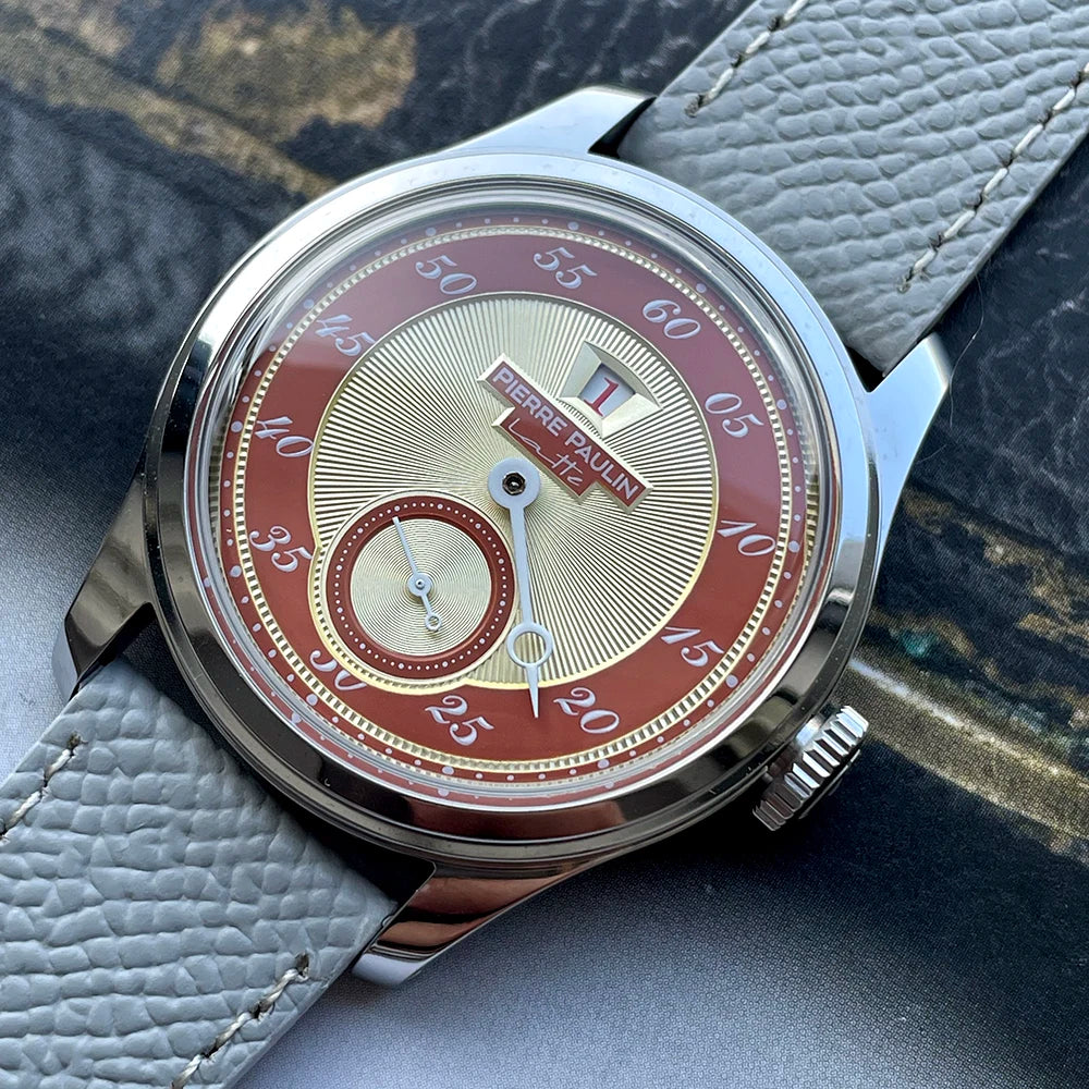 Spot goods NEW Pierre Paulin Jumping Hour Men Watch Salmon Dial Automatic St17 Mechanical Watch Vintage Date Window 38mm