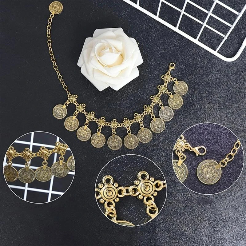 Vintage Bohemian Coin Tassels Anklet Chain for Women Fashion Bangle Ethnic Jewelry for Beach and Festival Wear