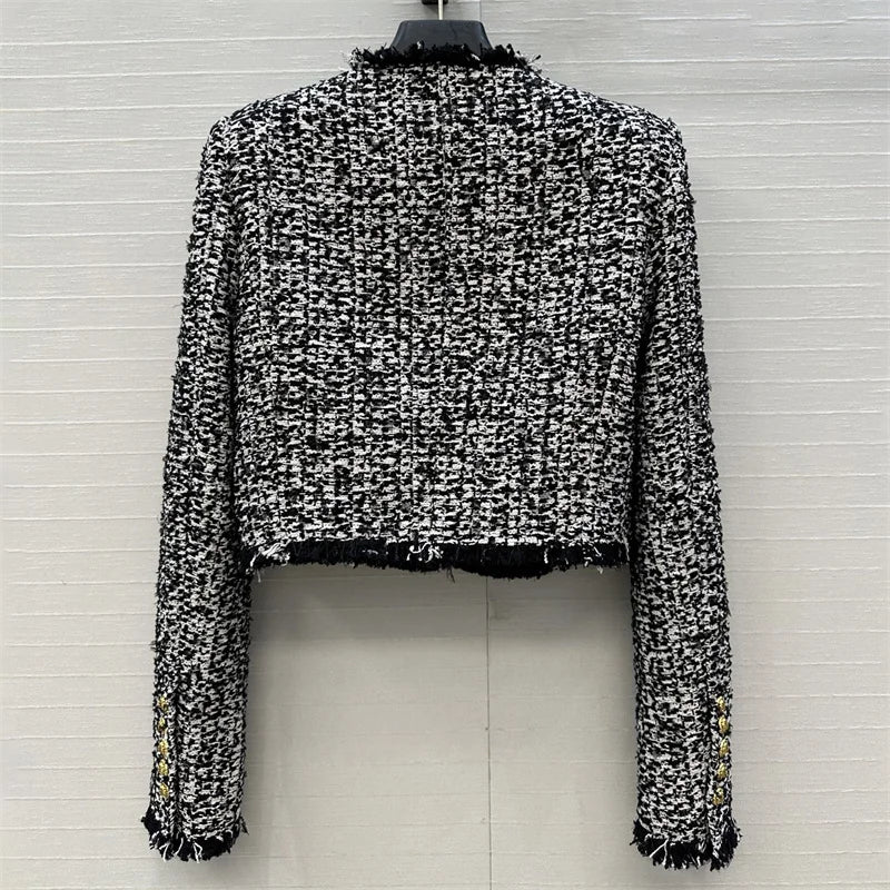 Women's jacket New winter 2025 shoulder padded slim fit long sleeved top Cotton blend women's coat tweed short jacket outerwears