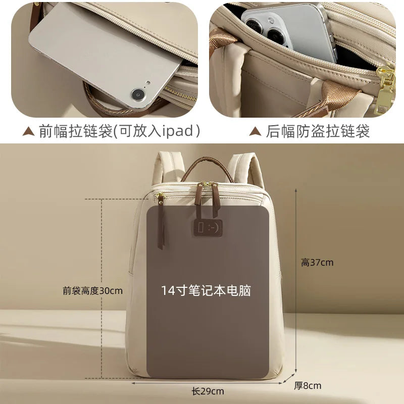 14" Laptop Knapsack Women Backpacks for Business Travel Lightweight Portable Bag Waterproof Oxford Cloth Functional Computer Bag