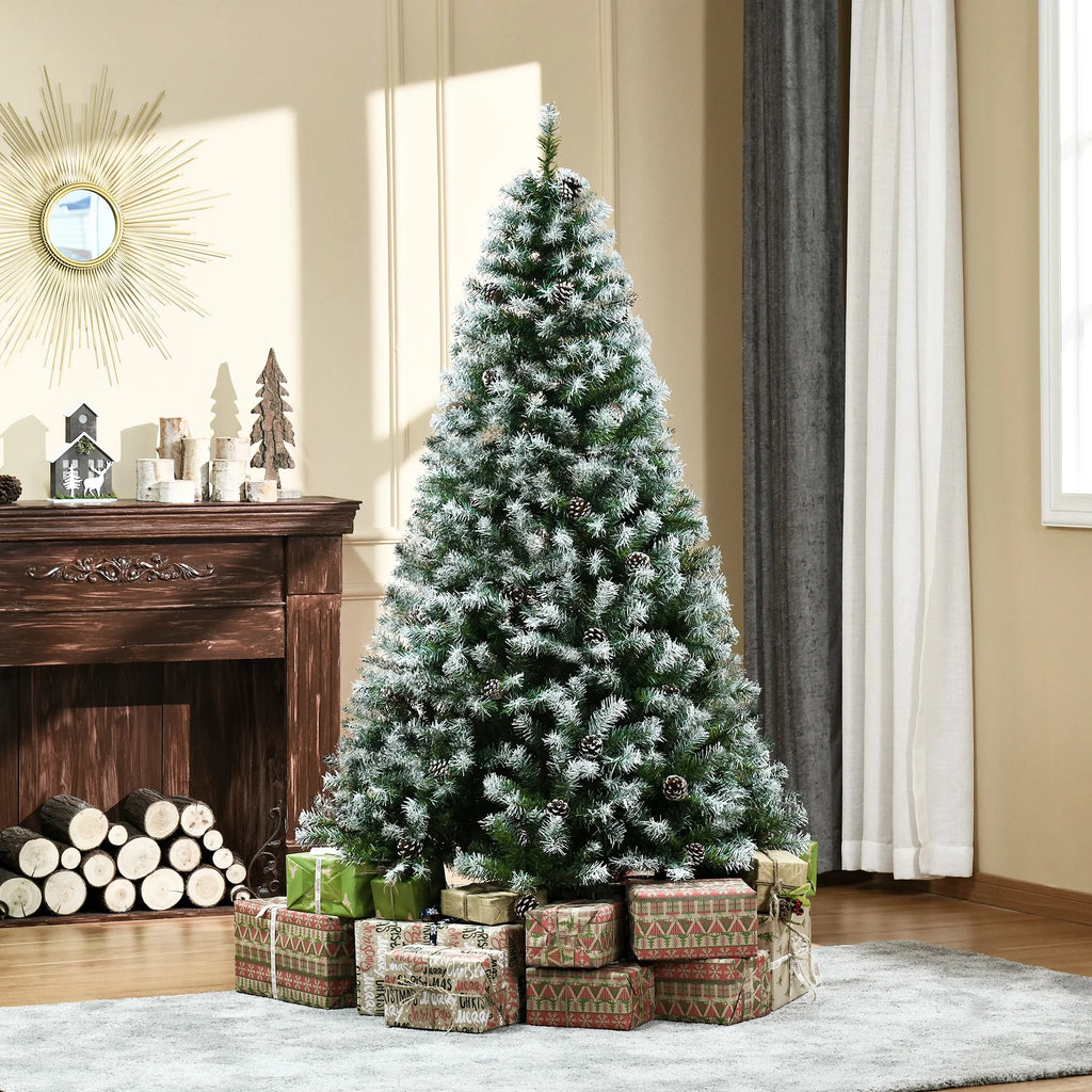 Homcom Artificial Christmas Tree with Snow Christmas Decoration for Indoors Green