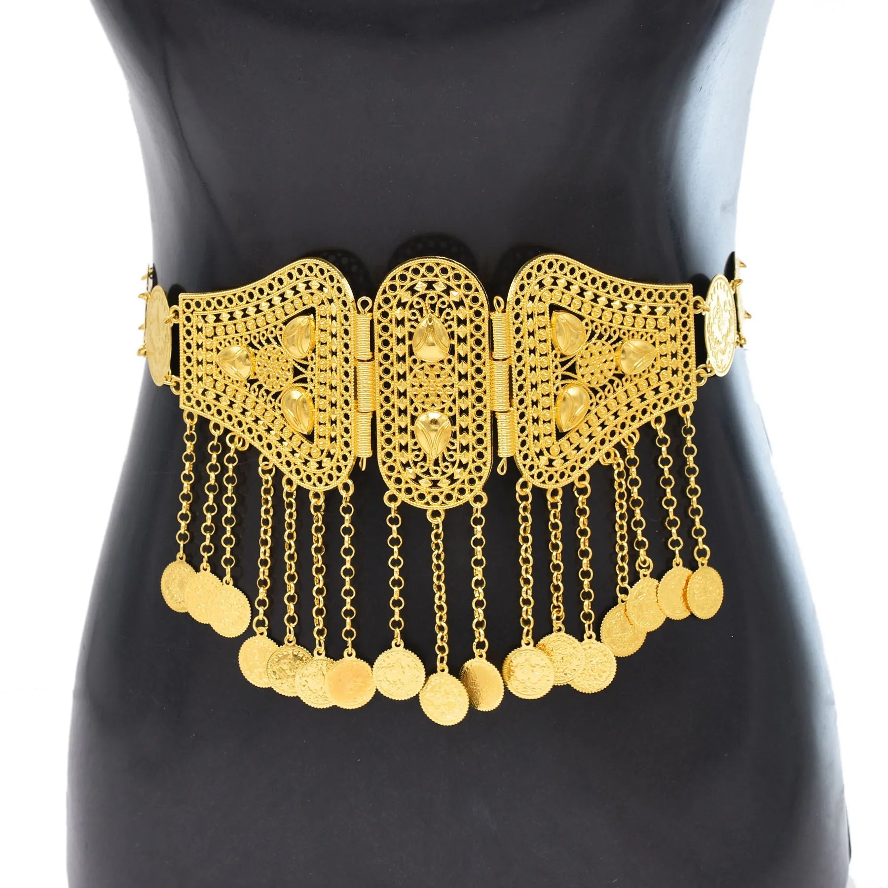 Golden Metal Coin Long Chain Belts for Women India Belly Dance Morocan Afghan Turkish Kurdistan National Dress Waistband Jewelry