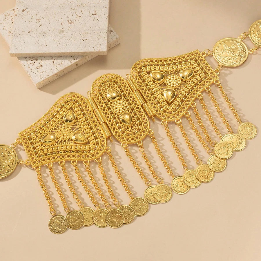 Turkish Kurdish Bride Gold Plated Waist Seal Middle Eastern Arabian Coin Waist Chain Luxury Women's Long Dress Clothing Chain We