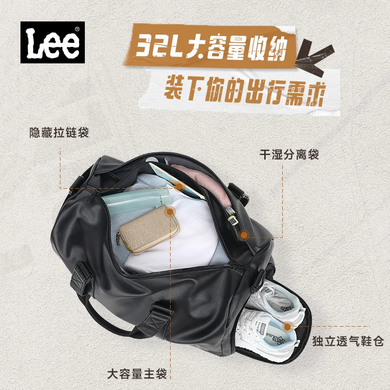 LEE High Quality Waterproof Leather Travel Duffel Bag Dry Wet Shoe Compartment Large Training Luggage Fitness Bag for Women Man