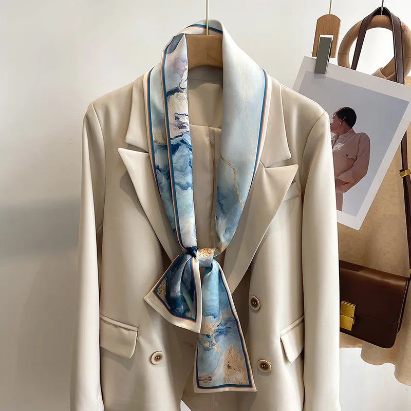 50 Color New Women Silk Feel Printed Design Scarf Shawl Fashion Luxury Long Narrow Small Silk Scarves Ladies Headband Headscarve