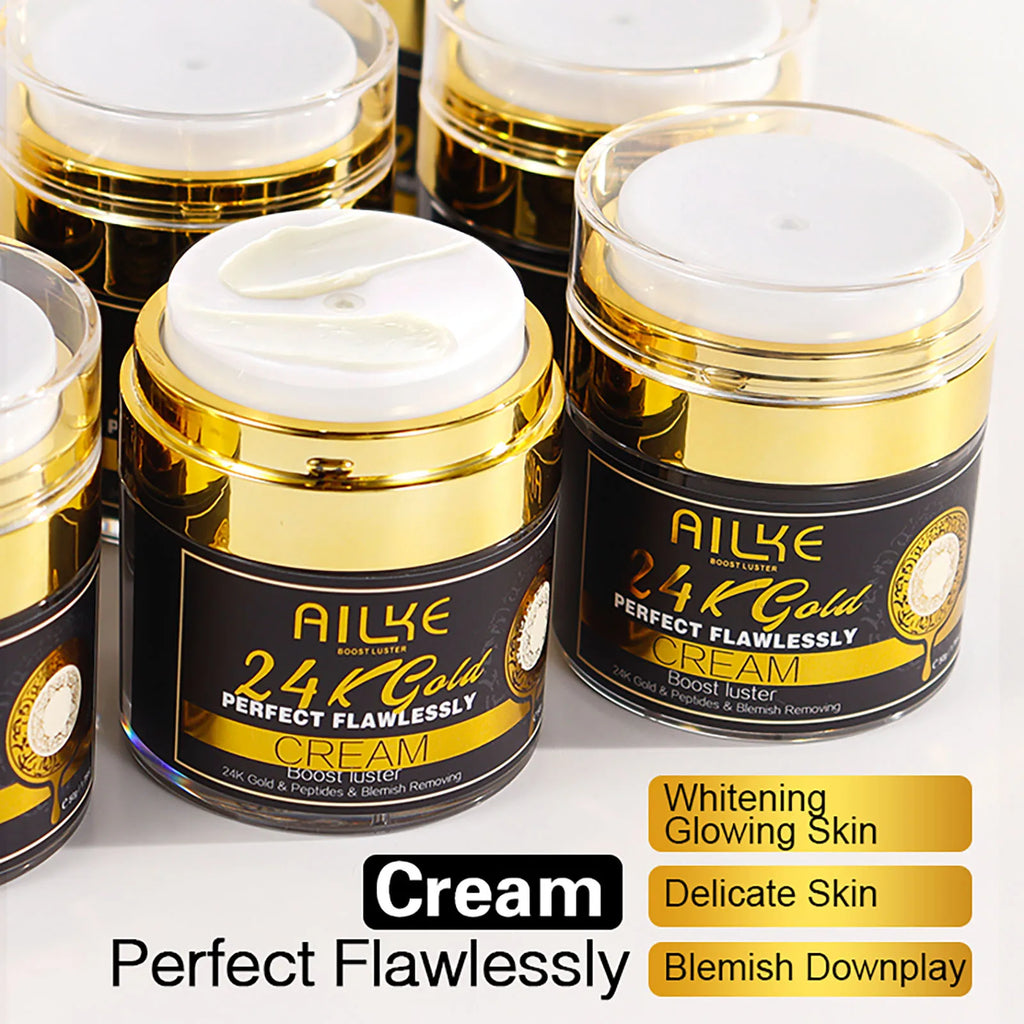 AILKE 24k Gold Perfect Flawlessly Face Cream, Whitening, Reduce Dark Spots, Melanin, Improve Dull Skin, With Glutathione Vitamin
