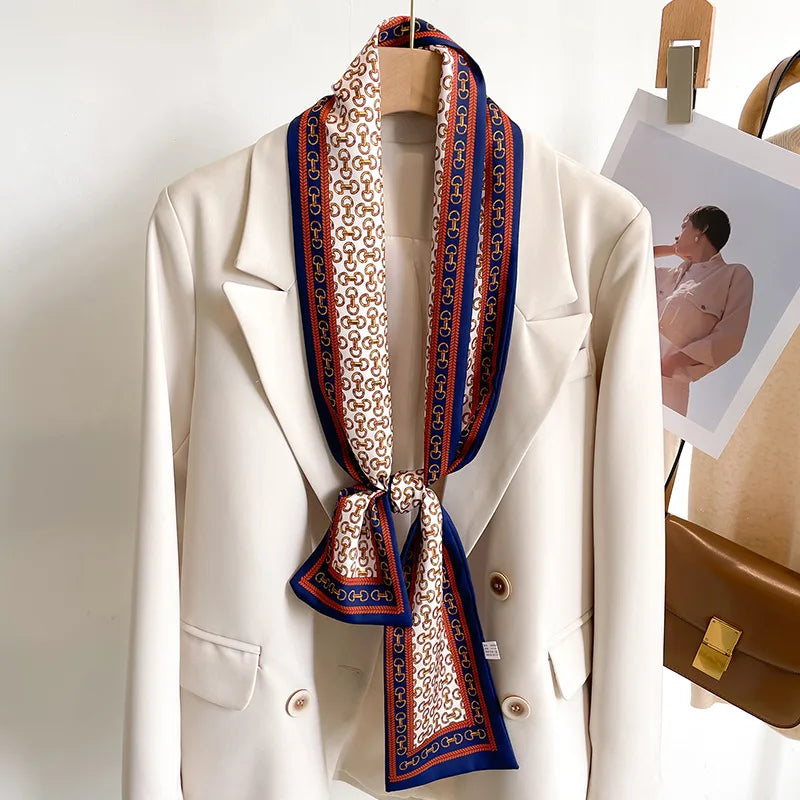 50 Color New Women Silk Feel Printed Design Scarf Shawl Fashion Luxury Long Narrow Small Silk Scarves Ladies Headband Headscarve