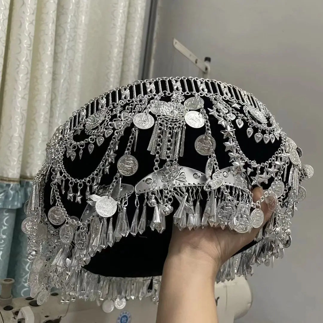 Heavy Industry Miao Hat High End Double Ethnic Cap Ethnic Silver Decorated Hat Younger Designer Miao Hat Beauty‘s Headwear