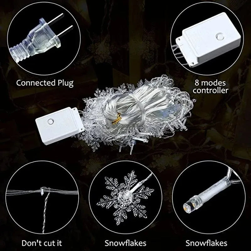 3.2M Christmas Snowflake Curtain Lights - LED Flashing Fairy String Lights, Waterproof for Holiday Party Wedding Xmas Tree Decor