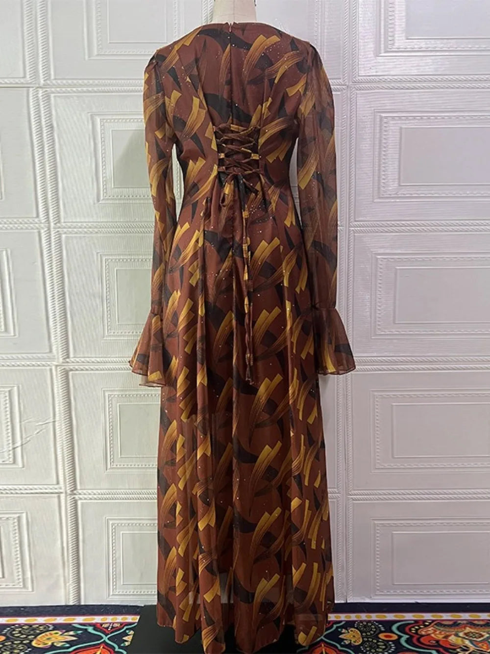 Eid Abaya Women Dress Muslim Jalabiya Lace-up Flare Sleeve Vestidos Largos Party Caftan Ramadan Long Dresses Kaftan Arab Robe