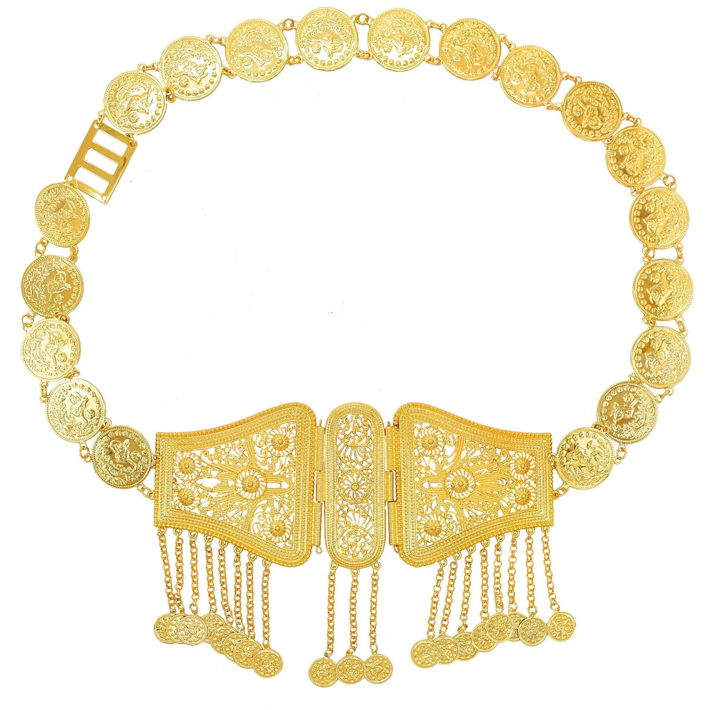 Golden Metal Coin Long Chain Belts for Women India Belly Dance Morocan Afghan Turkish Kurdistan National Dress Waistband Jewelry
