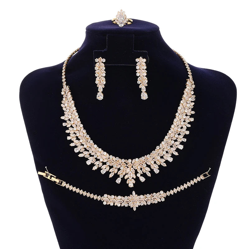 Jewelry Sets HADIYANA Bridal Zirconia For Women Party Luxury Necklace Bracelet Earringa Rings Wedding BN8132 Birthday Gift