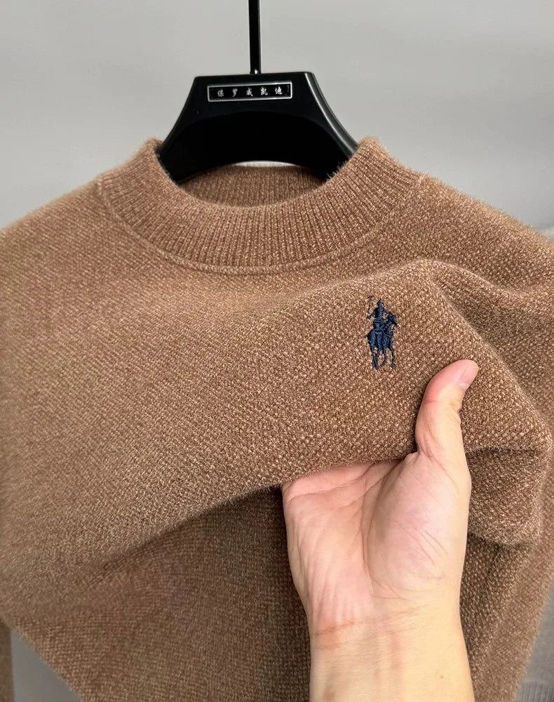 High end brand velvet sweater men's new designer fashion exquisite pony embroidery winter thick warm round neck knitted pullover