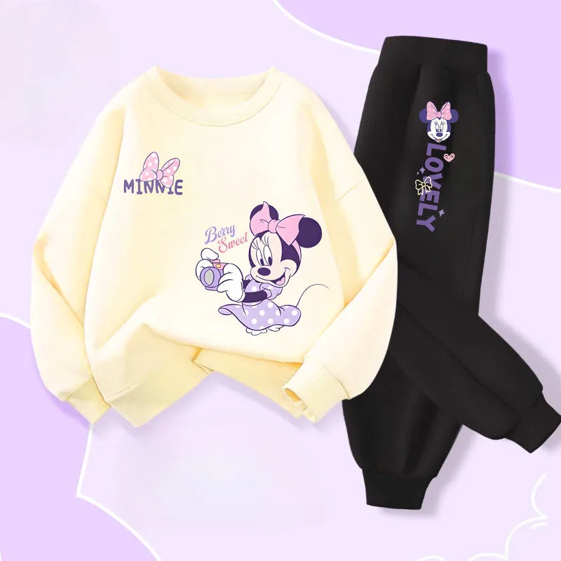 Long Sleeve Children's Clothing Sets Spring New Disney Girls' Pullover Long Pant Two Piece Suit Minnie Printed Kids Tracksuit