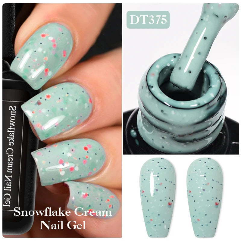 MEET ACROSS 7ml Cream White Nail Gel Polish Snowflake Cream Shining Colorful Semi Permanent UV Gel Varnish Nail Art For Manicure