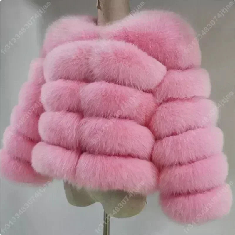 NEW Long Sleeve Faux Fur Coat 2025 Winter Women Fashion Thick Warm Fuzzy Coat Outerwear Female Gray/Black Fake Fur Jacket