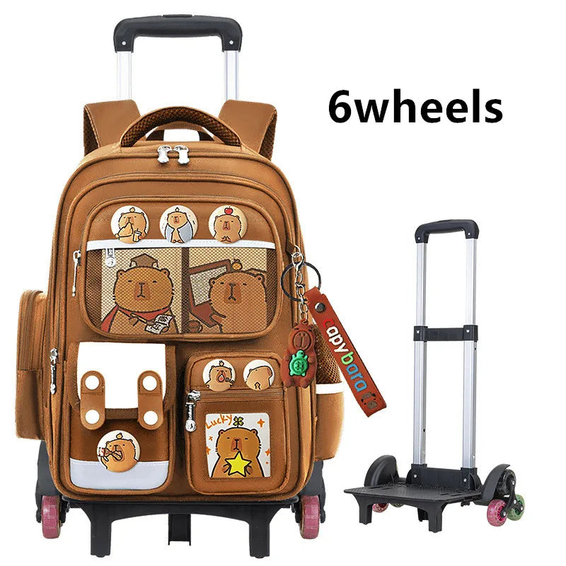 Children Trolley backpack wheels Student High capacity School bags Rolling schoolbags kids Trolley bookbag school wheeled bag