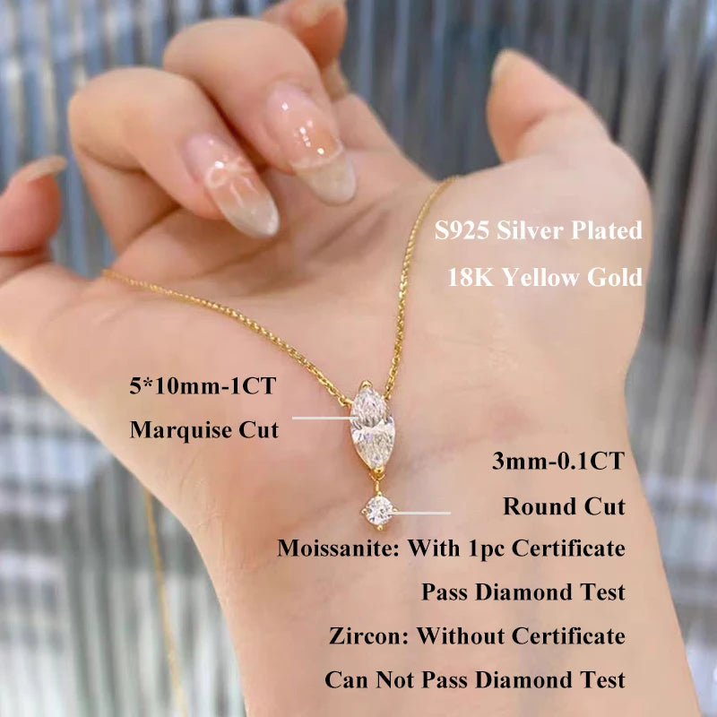 A women's necklace from Mila Jewelry made of a round-cut marquise stone of 1.1 carats,